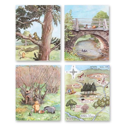 Classic Winnie the Pooh Nursery Wall Art - Vintage Woodland Decor, Baby Boy Shower, Baby Girl Print, Kids Room Art (Set of 4 - Unframed)