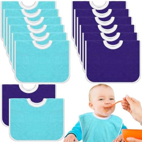 Bonuci 12 Pack Toddler Baby Bibs 15x13 Inch Pullover Full Coverage Bibs Absorbent Slip on Cotton Bibs for Girls Boys Newborn