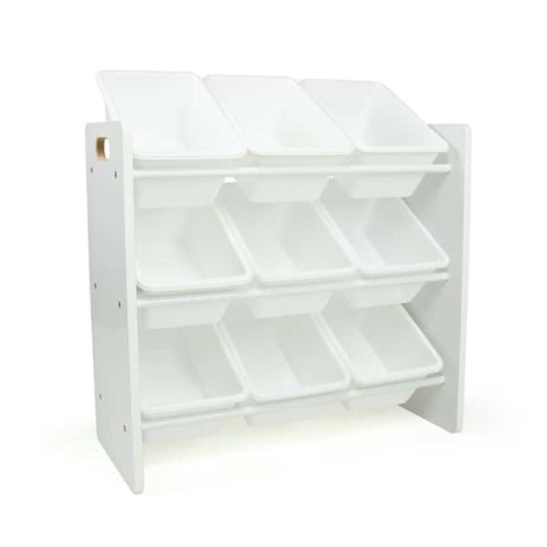 Inspire Collection Grey/White Kids Wood Toy Storage Organizer with 12-Plastic Bins