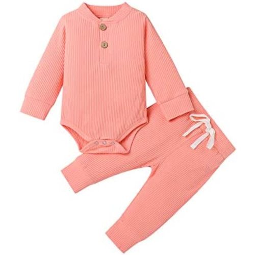 Newborn Baby Boy Girl Clothes Ribbed Knitted Cotton Long Sleeve Romper Long Pants Solid Color Fall Winter Outfits