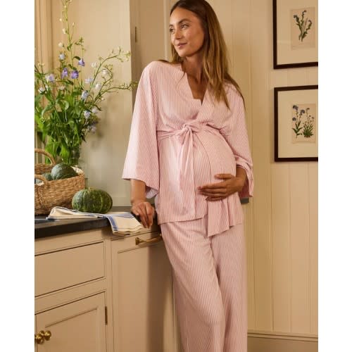 LAKE | Women | DreamModal Pajamas | Carnation Pencil Stripe Maternity Kimono Bundle