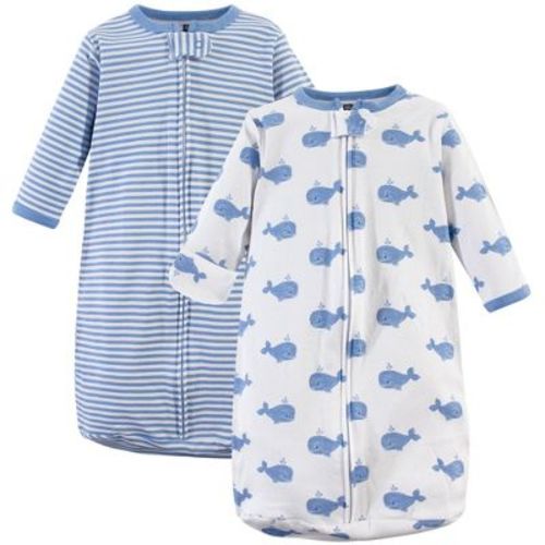 Hudson Baby Infant Boy Cotton Long-sleeve Wearable Sleeping Bag, Sack, Blanket, Blue Whales, 0-3 Months