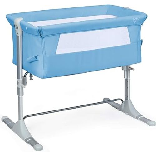 BABY JOY Baby Bedside Crib, Portable Travel Sleeper Bed Side Bassinet w/Carrying Bag, Newborn Bassinet to Infant, Kids Crib with Detachable Mattress, Height Adjustable Design, Breathable Mesh, Blue