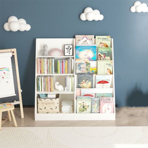 Kids Bookshelf And Toy Storage Organizer, Multifunctional 4 Tier Wooden Kids Book Shelf With Bookcase Display Stand For Kids Room Playroom Nursery