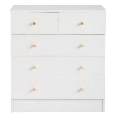 Resenkos 5 Drawer Dresser with Gold Handle, Dresser Chest Of Drawers Organizer, White