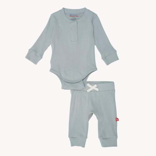 mist ribbed cotton magnetic long sleeve bodysuit + pant set – Magnetic Me