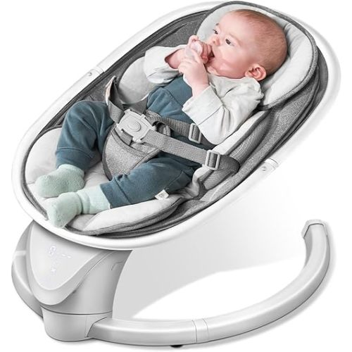 Baby Swing for Infants, Electric Swing for Newborn with 5 Swing Speed, Portable Baby Swing with 10 Lullabies, 0-6 Months Suitable