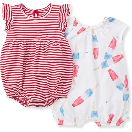 Burt's Bees Baby baby-girls Romper, 100% Organic Cotton One-piece Bubble Shortall and Layette Set Girl Outfit, 2-pack