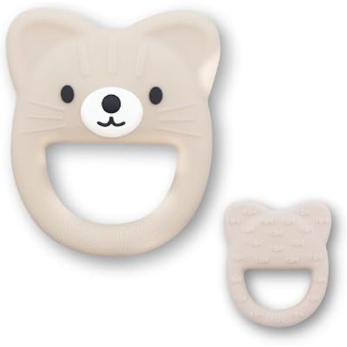 Baby Teether, Safe Chew Toy for Infants, Soothing Relief for Teething Pain, Cute Animal Shape, Easy Grip for Tiny Hands (Beige Cat)