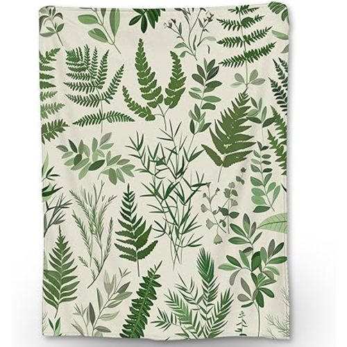 Green Leaf Blanket Soft Lightweight Cozy Leaves Plants Flannel for Adults Kids Women Girls Fuzzy Warm Throw Blankets for Bed Couch Living Room Office Travel Home Decor 60×50 in