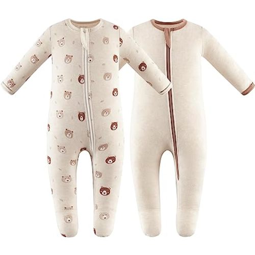 Owlivia Organic Cotton Baby Pajamas, Boys Girls Zip Front Sleep 'N Play, Footed Sleeper, Long Sleeve