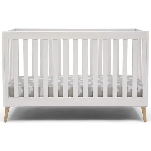Delta Children Essex 4-in-1 Convertible Baby Crib, Bianca White with Natural Legs