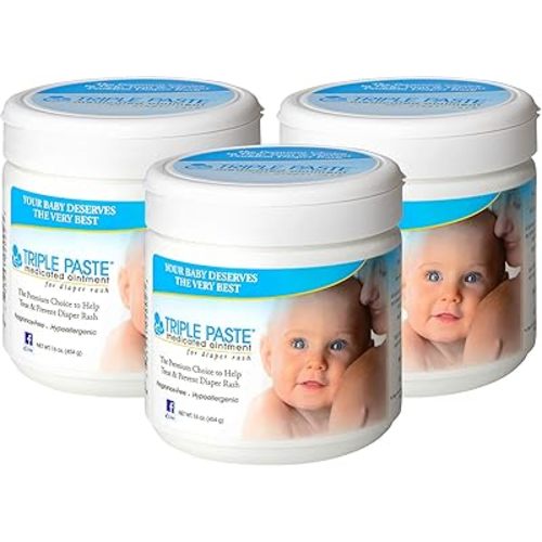 Triple Paste Diaper Rash Cream, Hypoallergenic Medicated Ointment for Babies, 16 oz (Pack of 3)