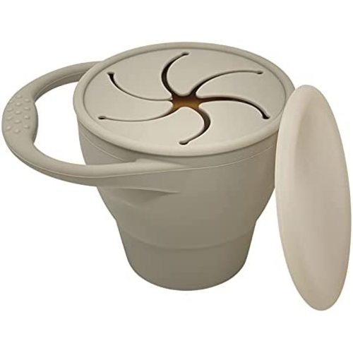 BraveJusticeKidsCo | Snack Attack Snack Cup | Collapsible Silicone Snack Container | Toddler and Baby Snack Catcher Lid (Fog)