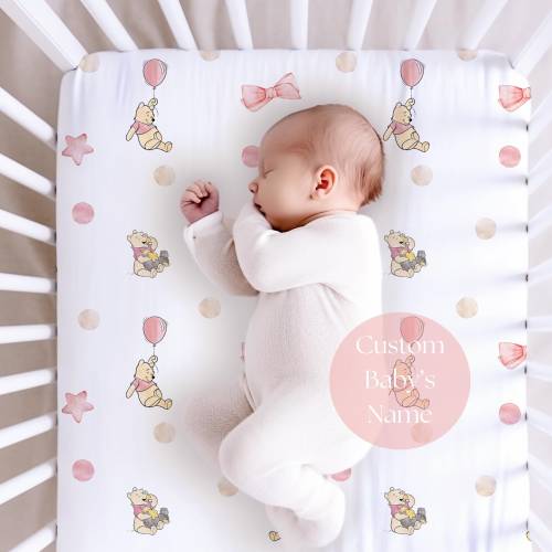 Custom Winnie Pooh Crib Sheet Baby Shower Gift Baby Girl Personalized Blanket Classic Pooh Swaddle Pink Nursery Decor Welcome Baby Pooh Gift