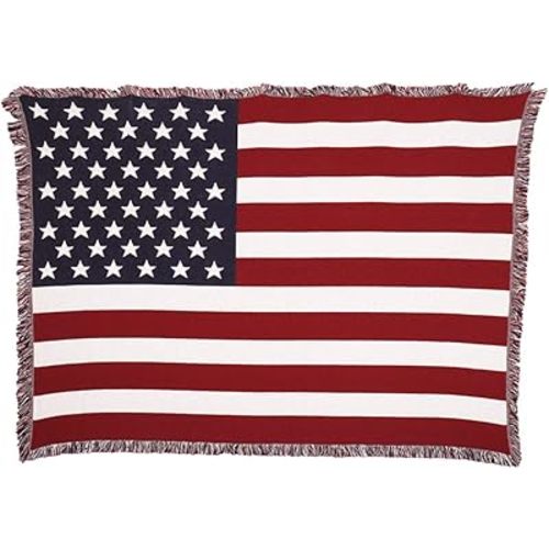 United States American Flag Blanket - Gift Soft Tapestry Throw Woven from Cotton - Made in The USA (69x48)