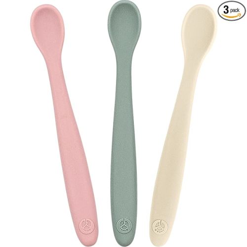 WeeSprout Silicone Baby Spoons - First Stage Infant Feeding Utensils With Soft-Tip, Bendable Kitchenware for Parent & Self-Feeding, Ultra-Durable, Dishwasher Safe, Travel Case, Set of 3