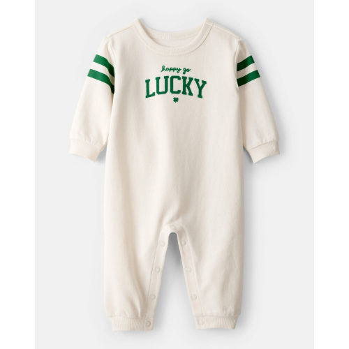 Baby St. Patrick's Day Lucky French Terry Long-Sleeve Jumpsuit - White - Carter's | Carter's