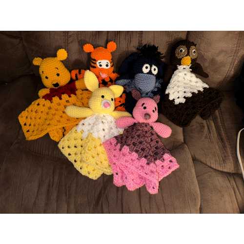 Woodland Friends Loveys, crochet snuggler, security blanket