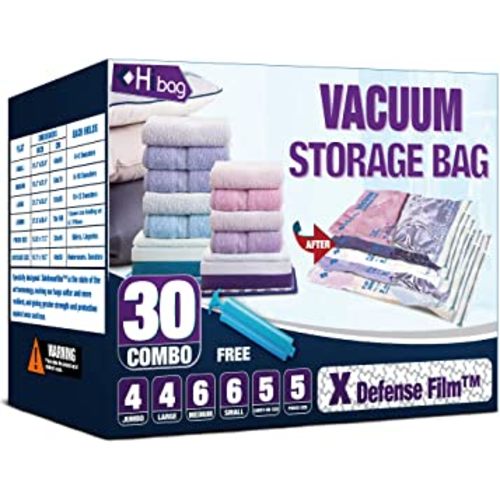 HIBAG Vacuum Storage Bags, 30-Pack Space Saver Vacuum Storage Bags, Vacuum Seal Bags for Clothing, Clothes, Comforters and Blankets (30C)