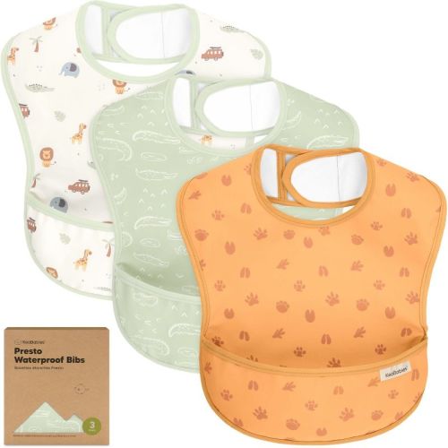 KeaBabies 3pk Presto Baby Bibs Waterproof with Food Catcher, Lightweight Toddler Bibs for Eating (Wilderness)
