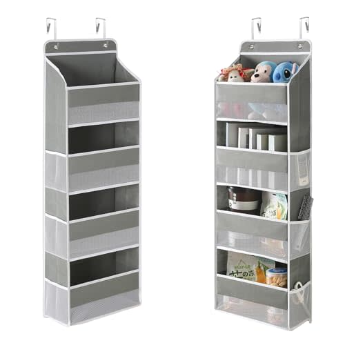 PandaEar 1 Pack Hanging Over The Door Organizer, Large Wall Mount Door Storage Organizer with 5 Pockets 10 Mesh Pockets for Baby Essentials Stuff, Newborn Bedroom, Bathroom, Nursery