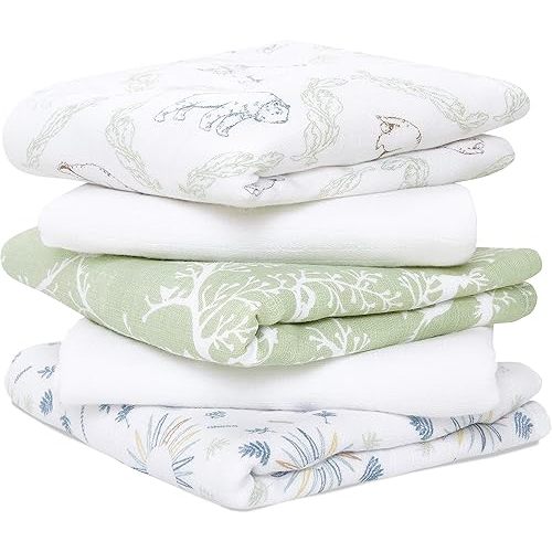 aden + anais Essentials Musy Squares, 100% Cotton Muslin, Lightweight and Beathable Diaper Bag Essential, 5 Pack, Harmony