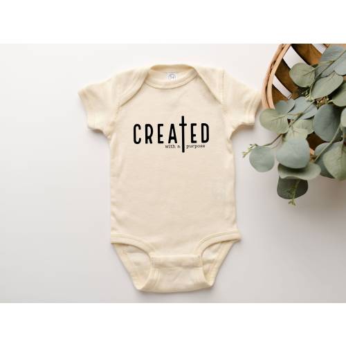 Created With A Purpose Babysuit Easter Christian Catholic Jesus Religious Tee Shirt Onepiece Gift For Baby Girl Boy Infant Toddler Youth