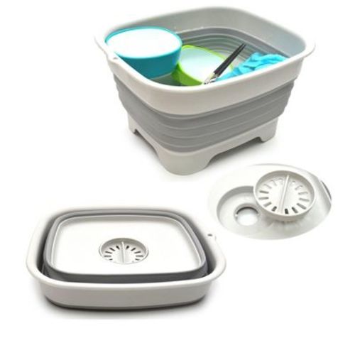 Sammart 9.1l (2.4gallon) Collapsible Dishpan With Draining Plug, Grey
