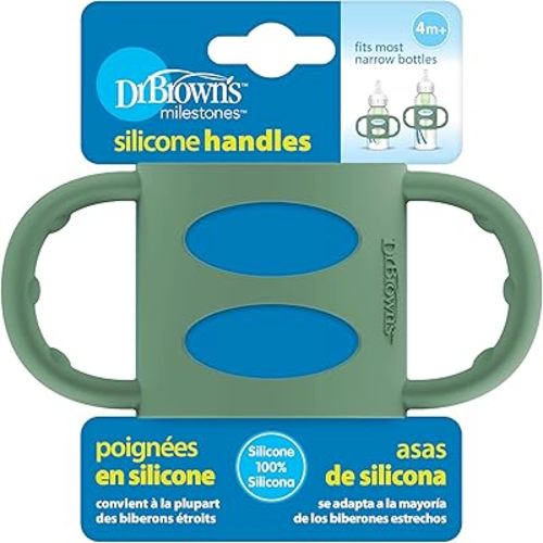 Dr. Brown's Narrow Baby Bottle Handles, 100% Silicone, Easy Grip Removable Handles for Bottle to Sippy Cup Transition, Green, 4m+
