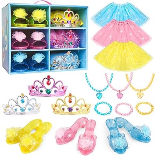 Meland Princess Dress Up Clothes for Toddlers with Skirts, Shoes, Crown & Play Jewelry, Princess Toys for Girls Age 3,4,5,6 Year Old, Little Girls Gift Idea for Birthday Christmas