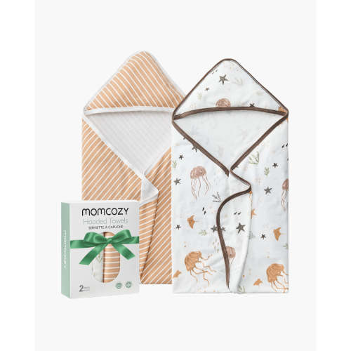 Momcozy Baby Hooded Towel for Newborn Shower - Ocean Whimsy