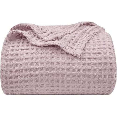PHF Ultra Soft Waffle Weave Blanket Queen Size 90"x 90"- Washed Lightweight Breathable Cozy Woven Blanket for Bed - Aesthetic Decor for Couch Bedding Sofa Home Car - Dusty Rose