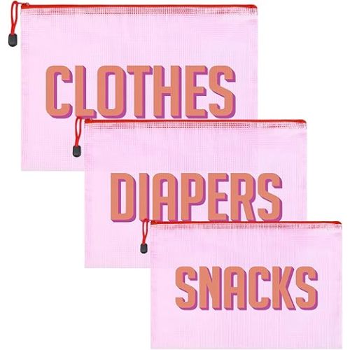 3pcs Hospital Bag Organizing Pouches for Labor and Delivery, Maternity Essentials Diaper Bag Organizer for Mom Travel (Pink, Large)