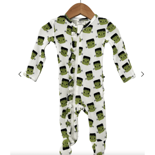 Organic Waffle Ruffle Zip Footie, Halloween Monster