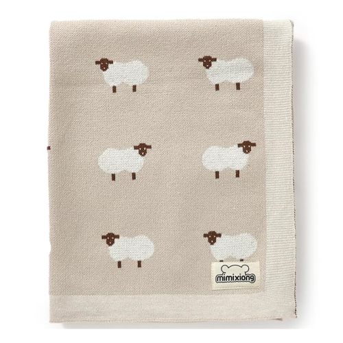 mimixiong Baby Blanket Knit 100% Cotton Toddler Blankets for Boys and Girls with Cute Sheep Size 30 x 40 inches Khaki
