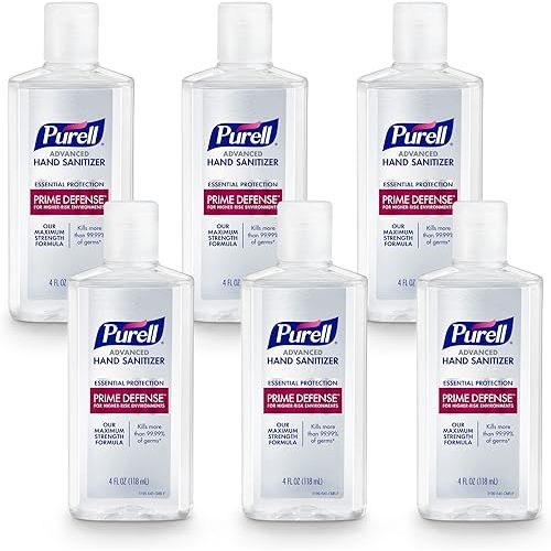 PURELL PRIME DEFENSE Advanced Hand Sanitizer, 85%, Maximum Strength Formula, 4 fl oz Travel Size Bottles (Pack of 6), 3499-04-EC