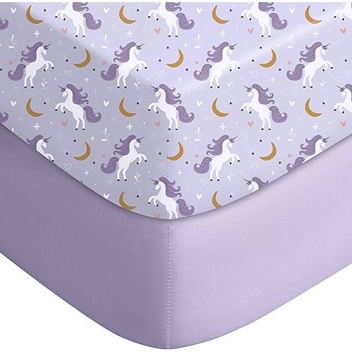 Yoofoss Baby Crib Sheets for Boys Girls, Fitted Crib Sheet 2 Pack for Standard Crib and Toddler Mattress, Super Soft Microfiber Baby Sheet 28x52x8in(Purple+Unicorn)