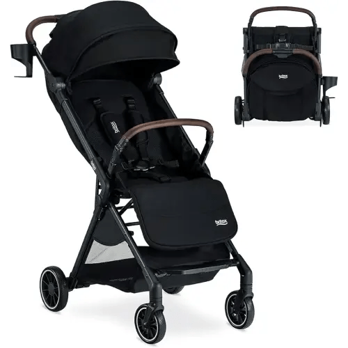 Britax Juniper Compact On-The-Go Stroller, Effortless Fastpack System with One-Hand RapidFold, Portable & Lightweight for Travel, Built-in Carry Handle, Ventilating Fabrics, Raven Black
