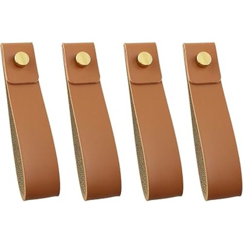 4PCS Artificial Leather Strap Hangers - Wall Mounted Hooks for Towel, Bathroom, Kitchen, Bedroom