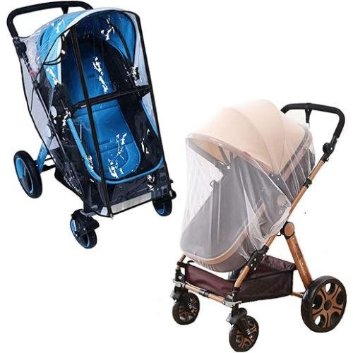 Stroller Rain Cover Baby Mosquito Net Universal Weather Shield Bug Net for Jogging Stroller Pushchair Buggy Pram Protect Baby from Rain Insect Wind Bug Snow Fly Shade Shield Netting Plastic