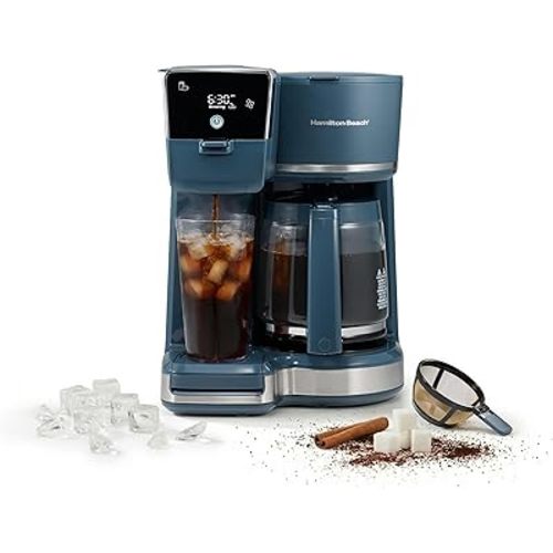Hamilton Beach 2-Way 12 Cup Programmable Drip Hot and Iced Coffee Maker & Single Serve Coffee Machine, AquaFlow Showerhead, Glass Carafe, Auto Pause and Pour, Kitchen Makeover Blue (47502J)