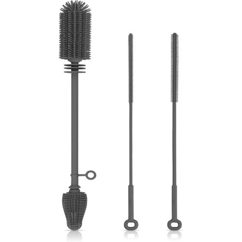 Silicone Bottle Brush and Straw Cleaner Set,Water Bottle Brush Double-Headed,Straw Brush Silicone,Bottle Cleaner Brush for Thermoses and Sports/Water Bottles/Dish/Cup (Black-Grey)