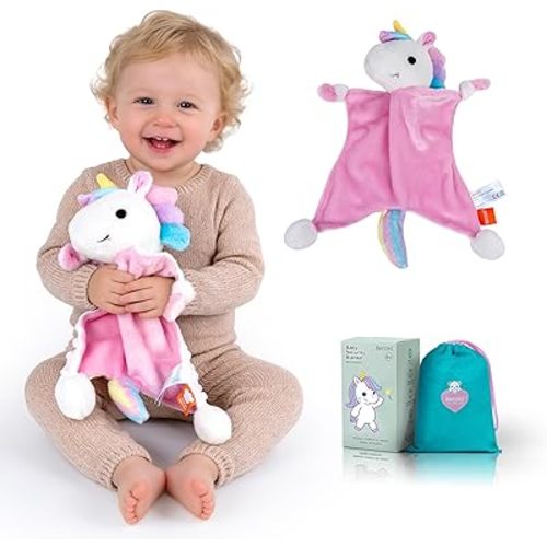 Baby Security Blanket, Soft Lovey Unisex Snuggle Toy Stuffed Animal, Square Sensory Lovie, Newborn Essentials Gift for Boys and Girls (Dreamiecone)