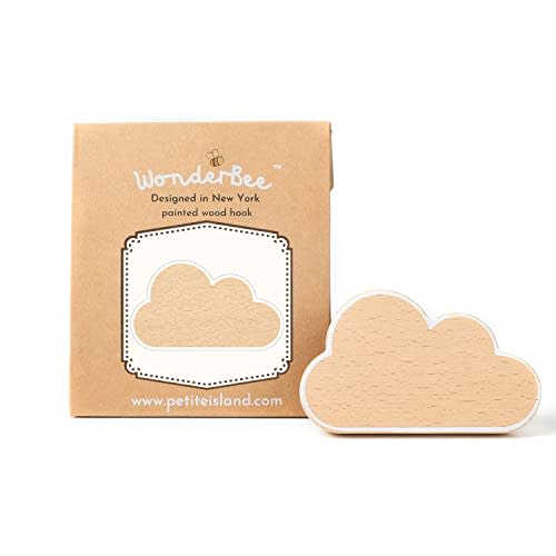 WonderBee Decorative Wall Hook | Ideal Decor for Child's Bedroom, Nursery or Bathroom | Girls & Boys | Genuine Wood | Easy to Install Sturdy Metal Screw | Hanging Coats,Backpacks,Towel (Classic Cloud)