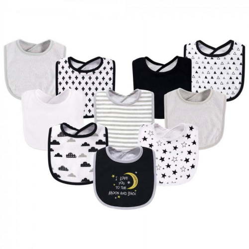 Hudson Baby Infant Cotton and Polyester Bibs 10pk, Moon And Back, One Size