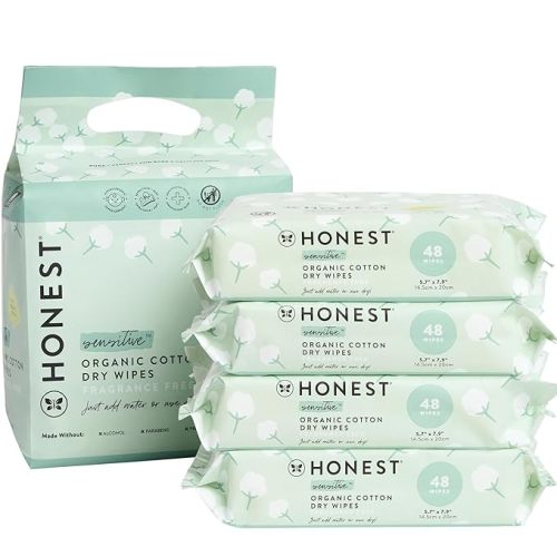 The Honest Company Dry Baby Wipes | 100% Organic Cotton, Gentle, Disposable | 192 Count - 48 Count (Pack of 4)