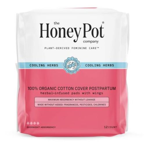 The Honey Pot Company, Herbal Post-partum Pads With Wings, Organic Cotton Cover - 12ct