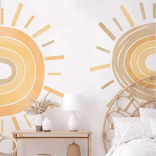 Half Sun Wall Decals Large Wall Stickers Kids Wall Decals Decor Peel and Stick Nursery Fabric Wall Decal Rainbow Wall Decal Modern Vinyl Sticke for Bedroom Living Room Classroom Playroom Headboard