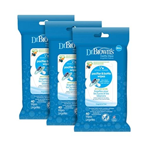Dr. Brown's Bottle and Pacifier Healthy Wipes, Naturally Cleaning for Bottles and Baby Items, 40 Count, 3 Pack - 120 Count (Pack of 1)